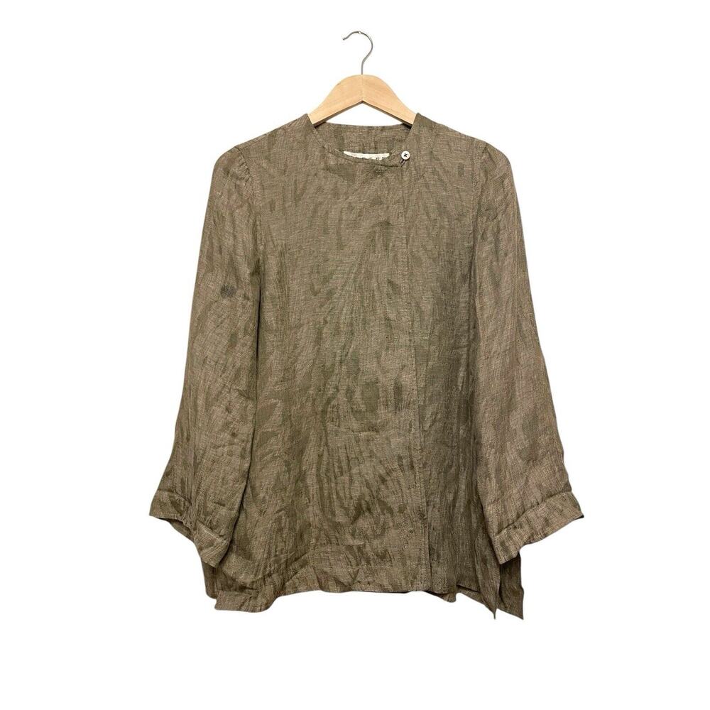 Jaegar Linen Blend Jacket Women Size US 8/UK 12 Tan Brown Patterned Retro Vtg